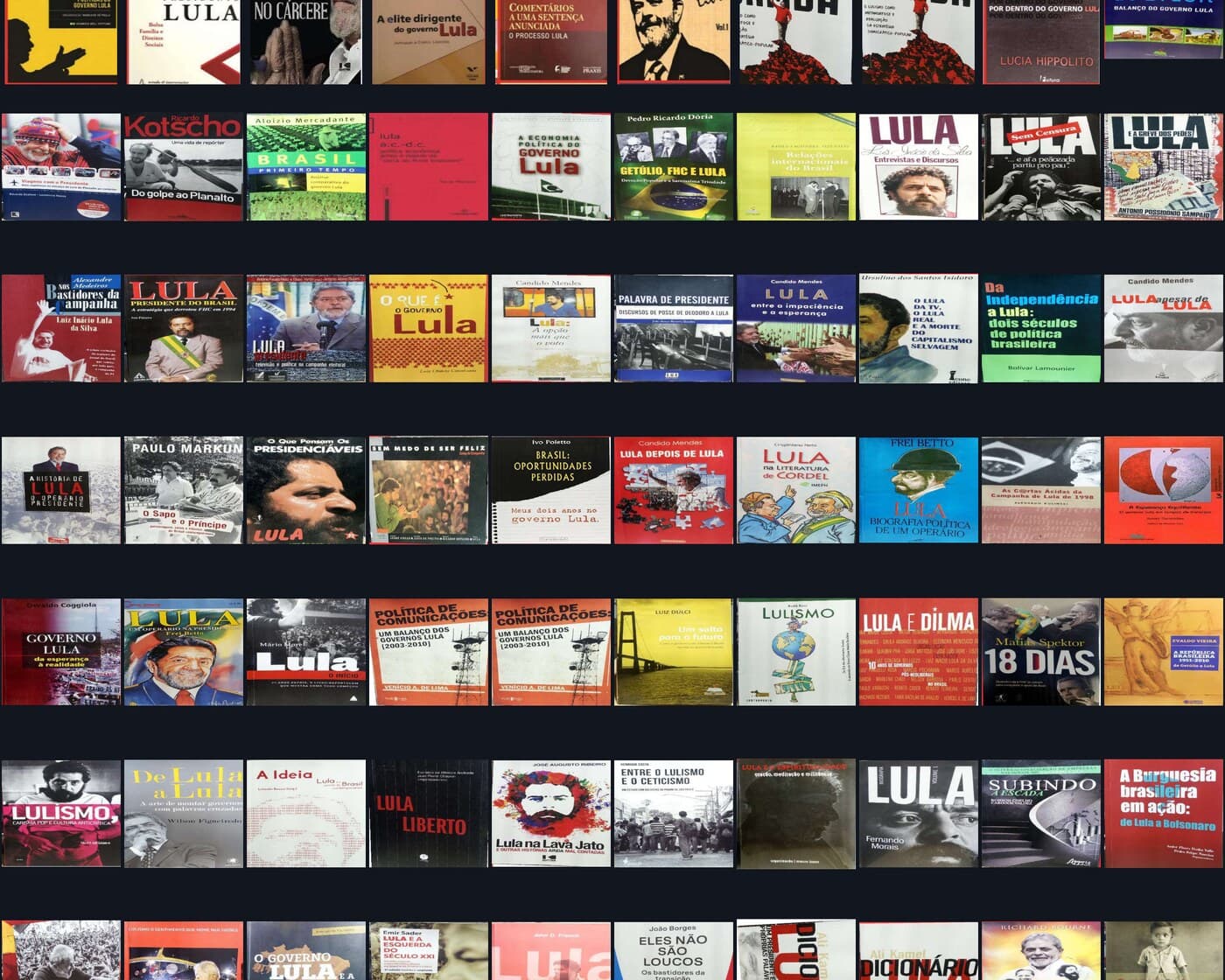 Capas dos 100 livros — pro Lula